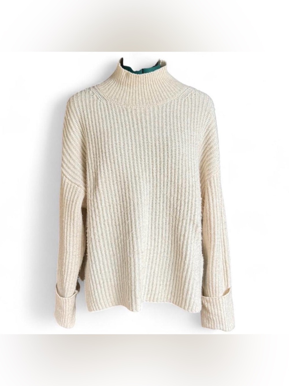 Topshop Cream Ribbed Funnel Neck Sweater